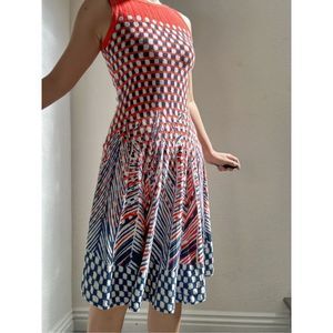 Nic+Zoe Fit and Flare Geometric/Abstract Print Orange Blue Twirl Sweater Dress S
